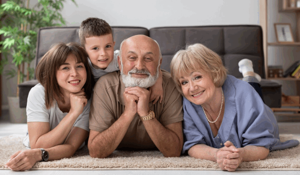Happy multi-generational family symbolizing legacy and lasting wealth across generations.